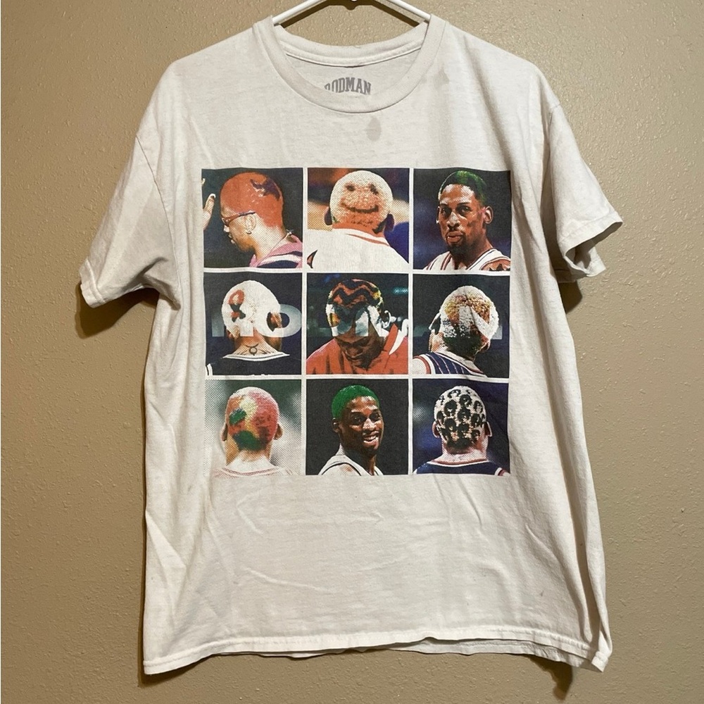 Dennis Rodman Bright & Bold Hairstyles Graphic White T-Shirt Adult L
